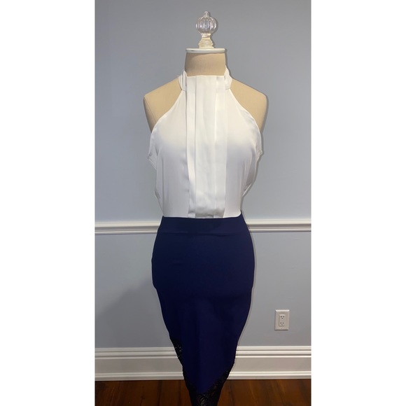 Vesper High Neck Contrast Bodycon Dress - Picture 2 of 12